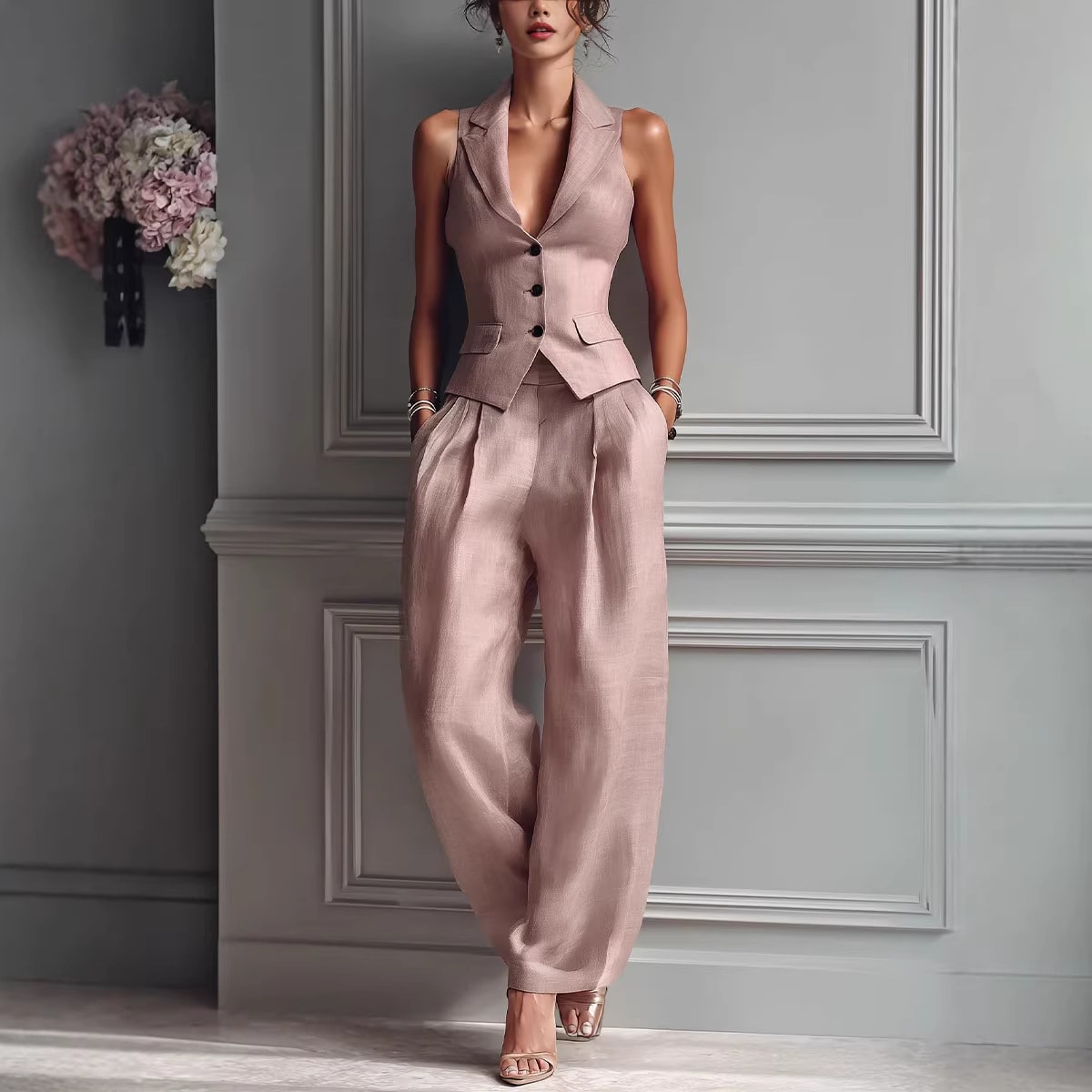 Summer Sleeveless Suit Casual Single-breasted Vest And Casual Pants Set view 3