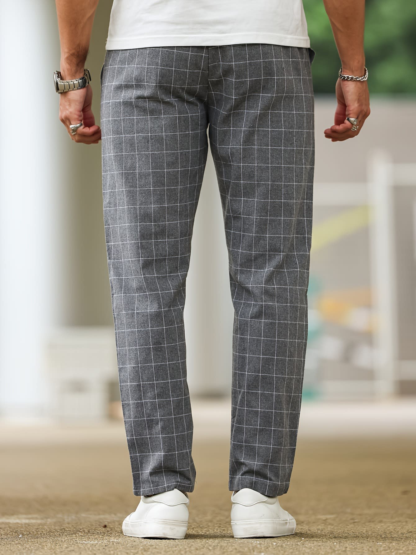 Men's Comfortable Soft Polyester Stripe Plaid Pants view 5