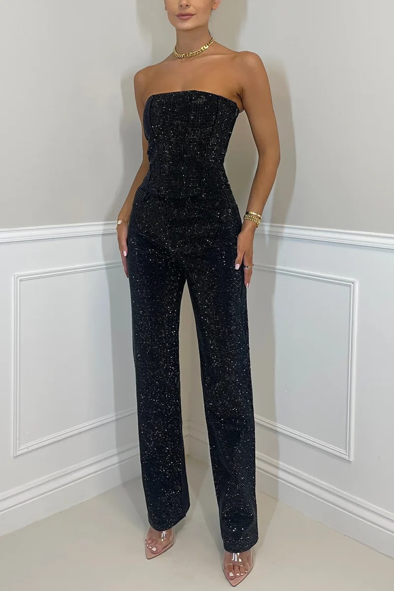 Sexy Off-the-shoulder Shiny Vest Diamond Trousers Suit view 2