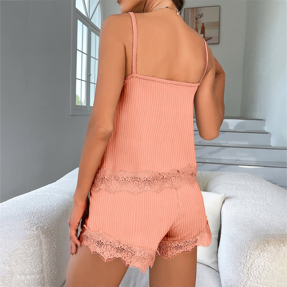 Women's Pajamas Fine Rib Suspender Shorts Suit view 10
