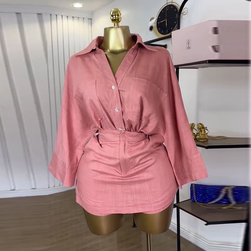 Women's Summer Sweet Comely Turn-down Collar Shirt Culottes Two-piece Set