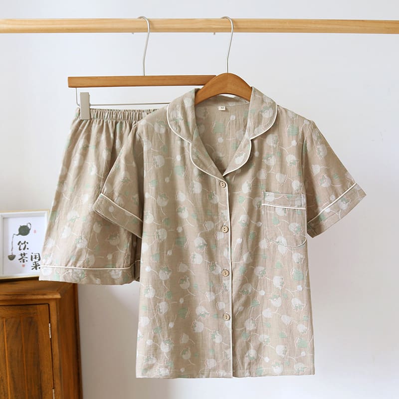 Summer New Retro Yarn-dyed Jacquard Short-sleeved Shorts Women's Lapel Suit Homewear view 4