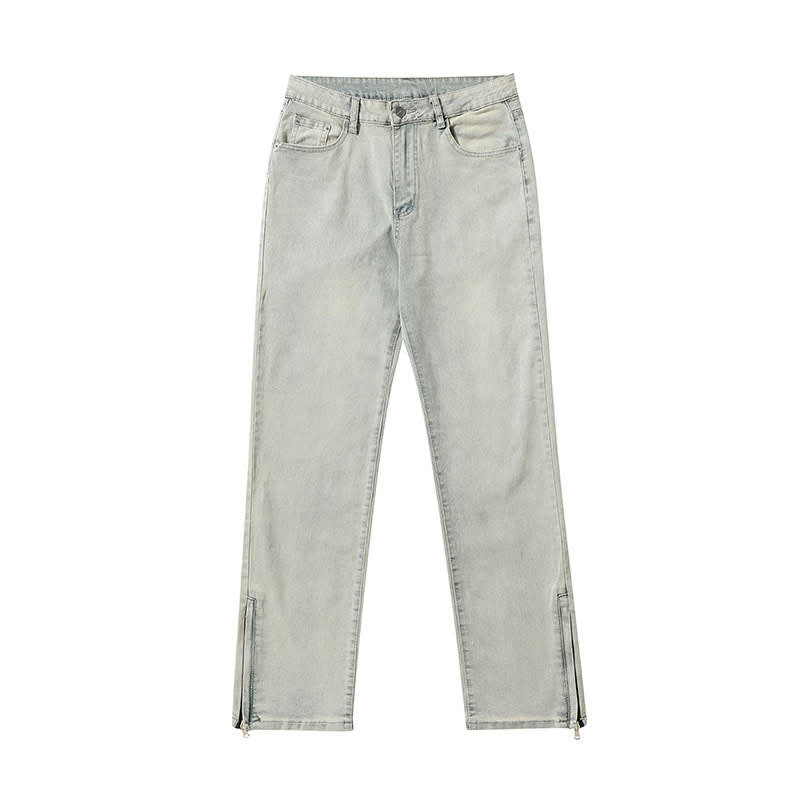 Washed Distressed Side Zipper Jeans