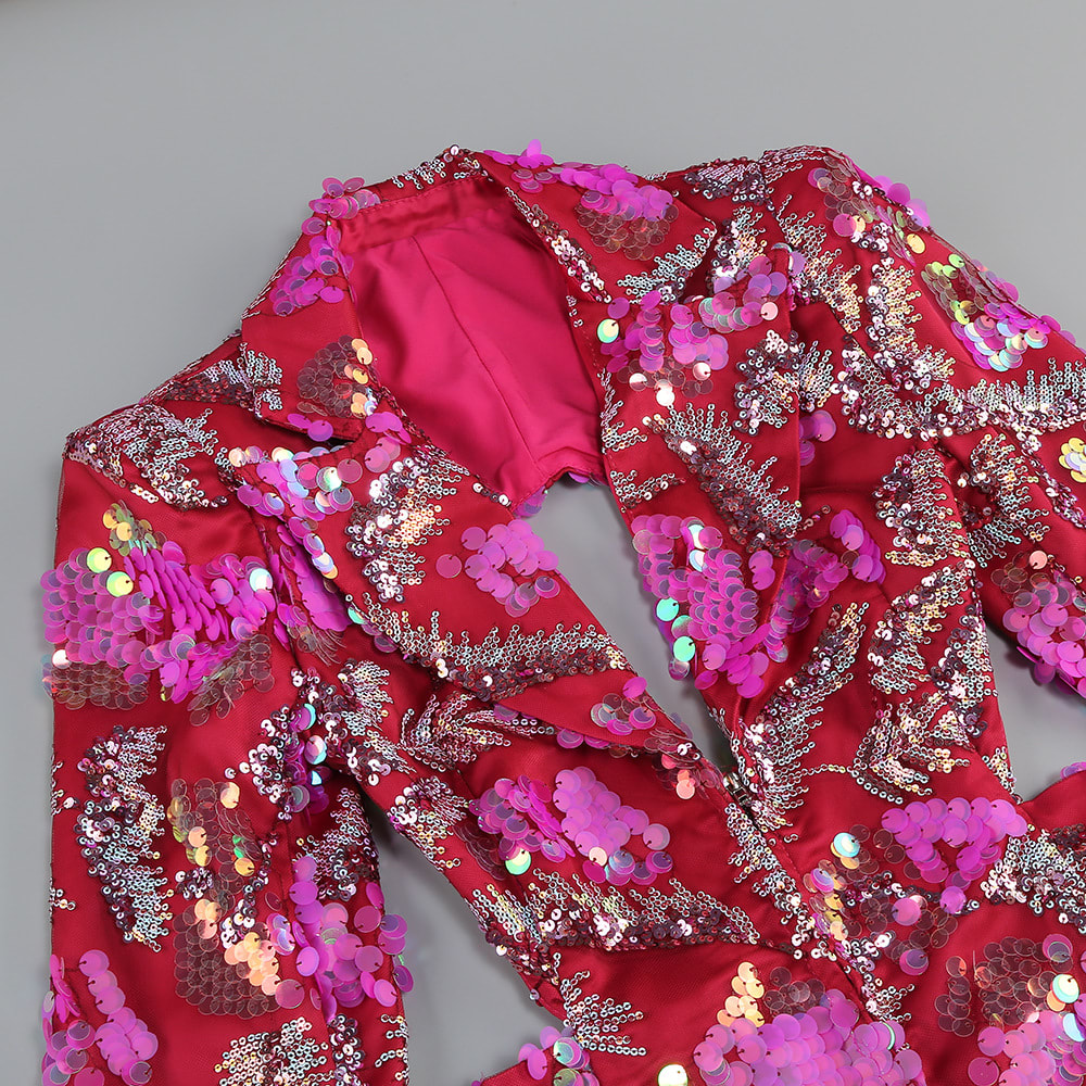 Sequined Backless Mid-length Suit Jacket view 17