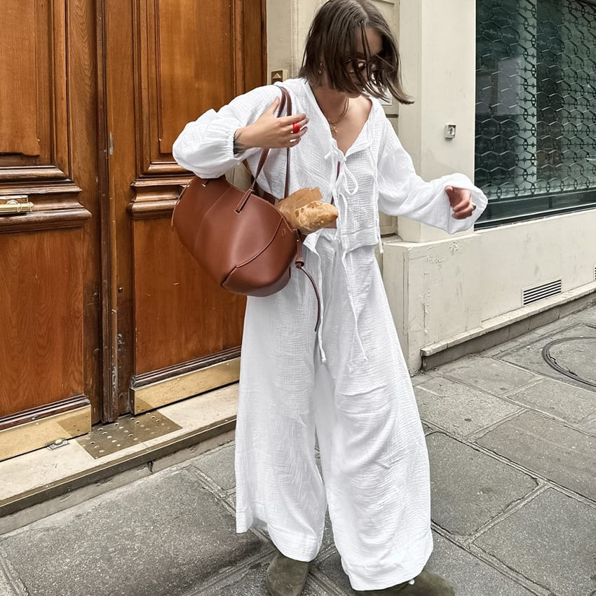 New Comfortable Soft White Fashion Long Sleeve Trousers view 2