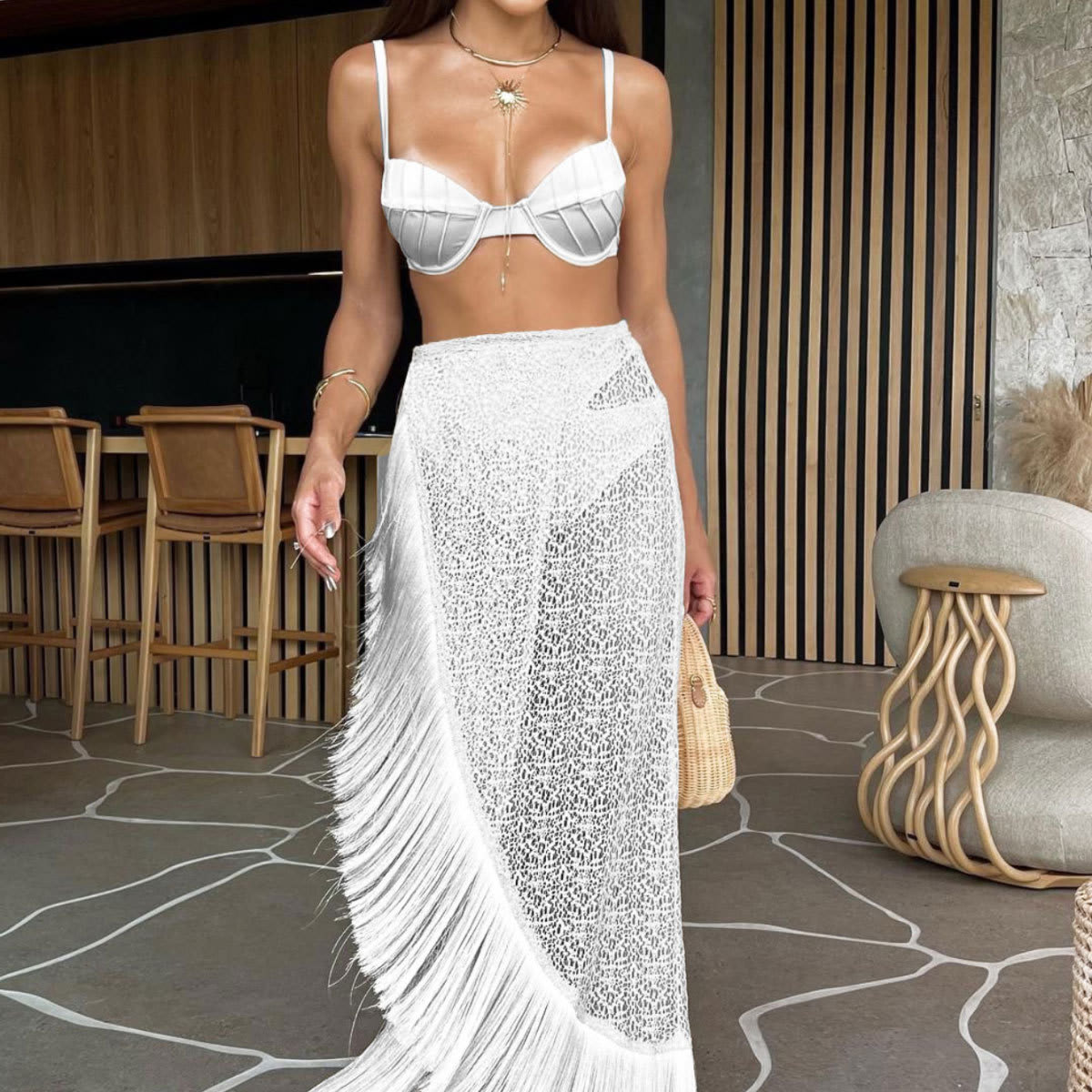 Ladies Tassel Split Swimsuit Three-piece Suit view 3