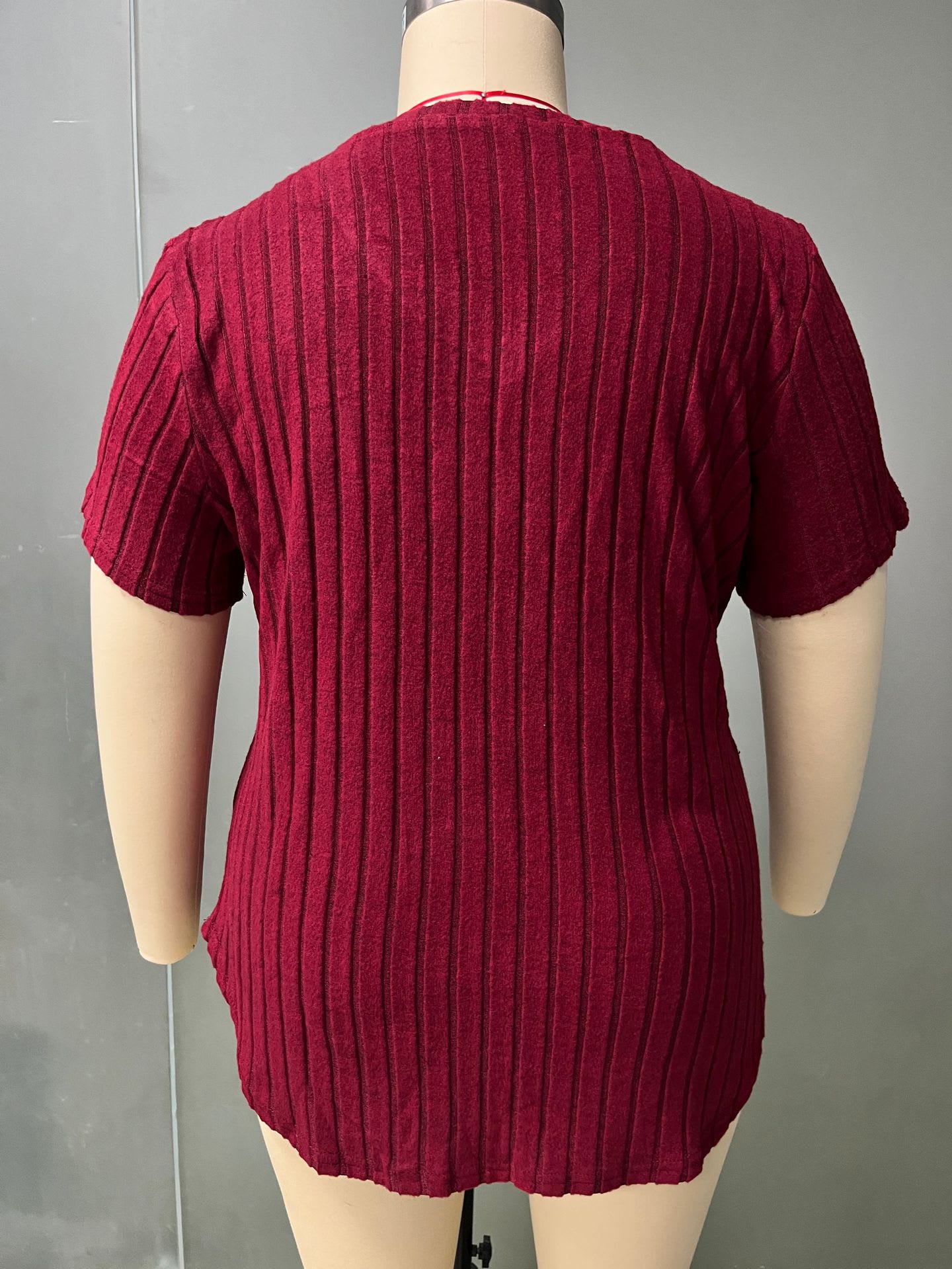 Solid Color Plus Size Women's Clothes Top V-neck Sunken Stripe Short Sleeve T-shirt view 3