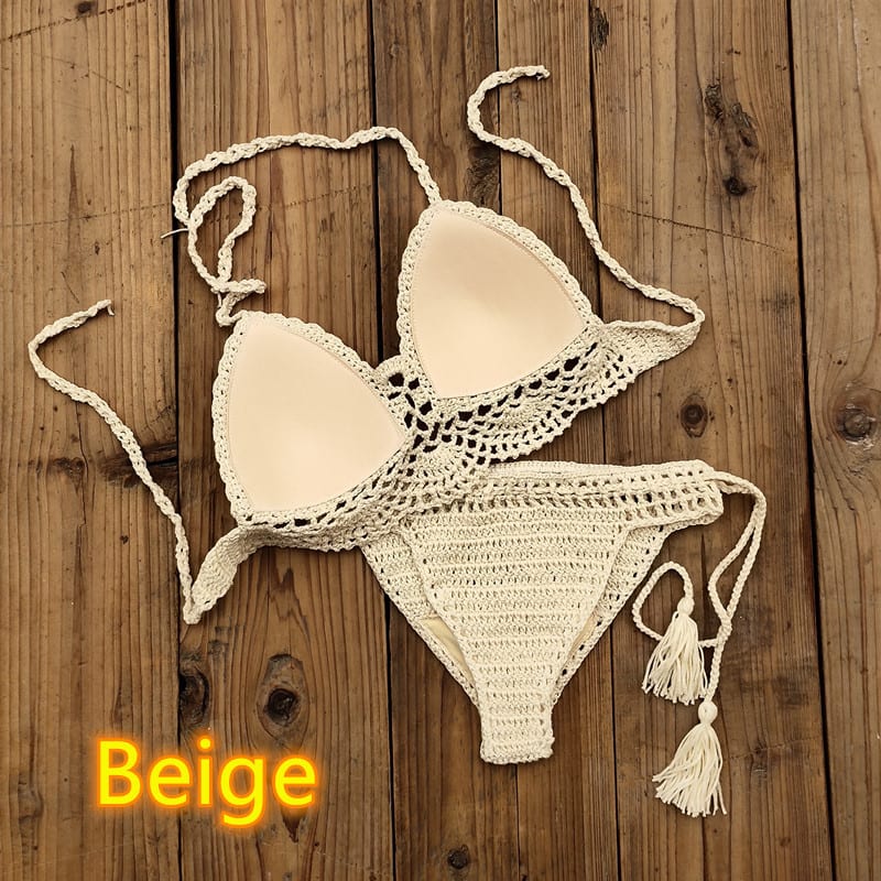 Women's Fashion Solid Color Handmade Crochet Bikini Suit view 24
