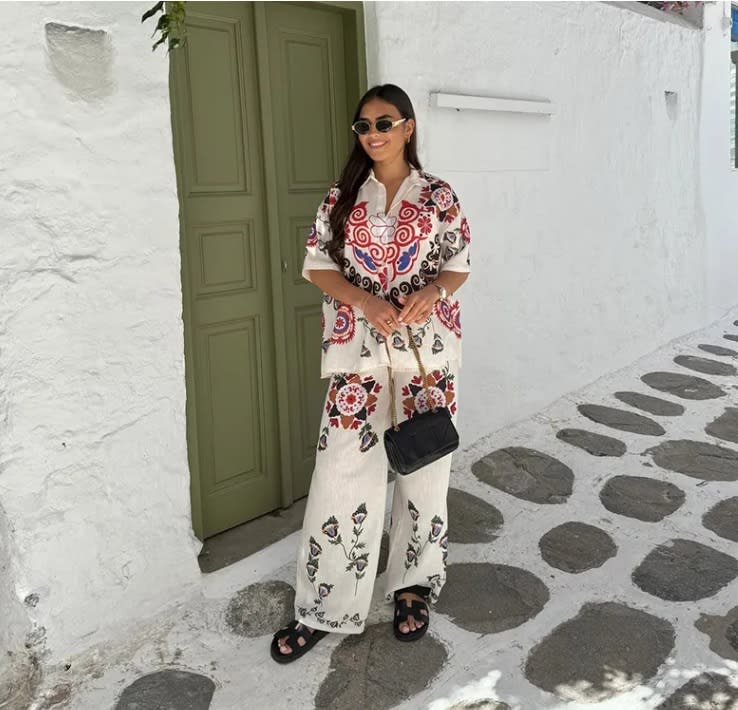 Color Matching Printed Short-sleeved Top Trousers Suit view 7