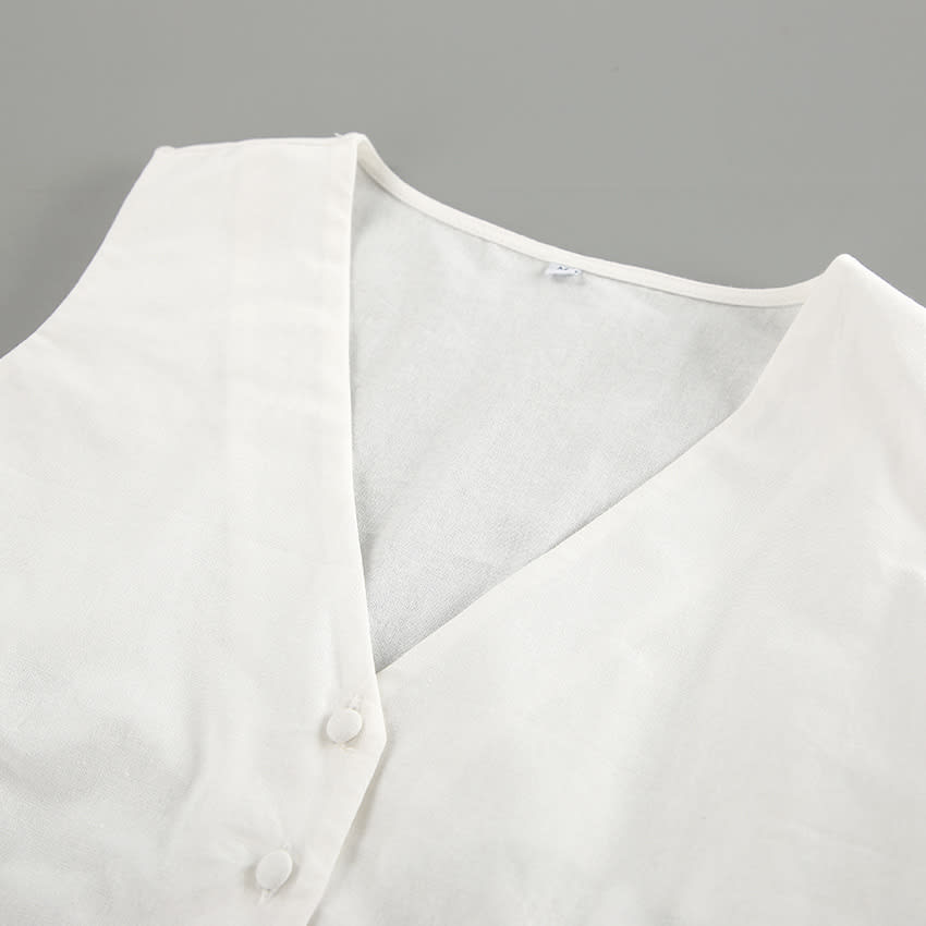 White Cotton Linen Sleeveless V-neck Vest Pants Suit view 30