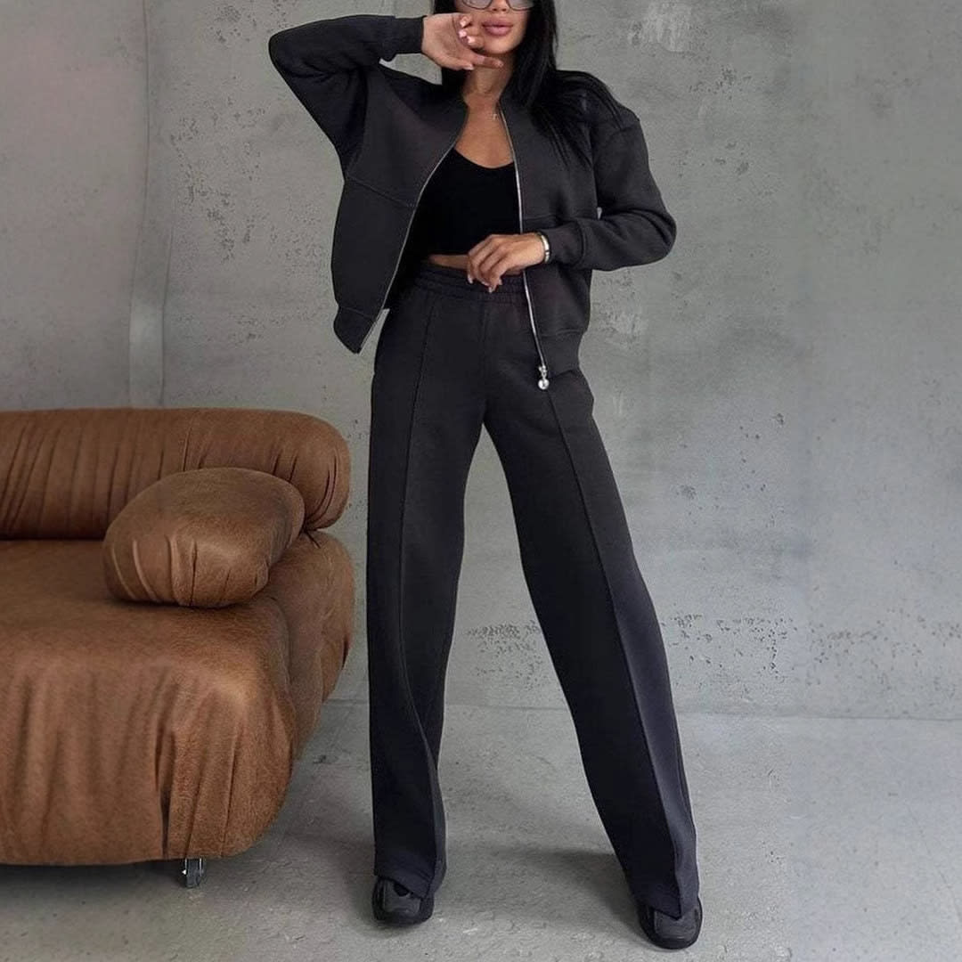 Women's Sports Suits Zipper Jacket And Wide Leg Pants Two-piece Set view 15