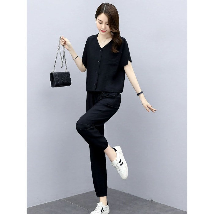 Leisure Fashionable Stylish Fashionable And Reducing Age Noble Lady Sub-cotton And Linen Two-piece Suit view 1