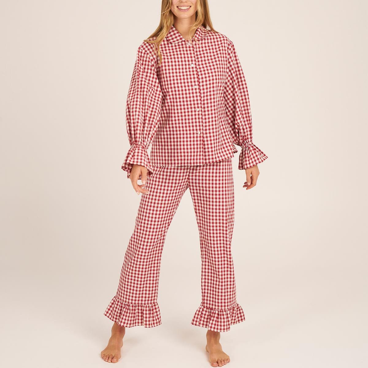 Women's Casual Two-piece Suit Bell Sleeve Top Mesh Trousers view 6