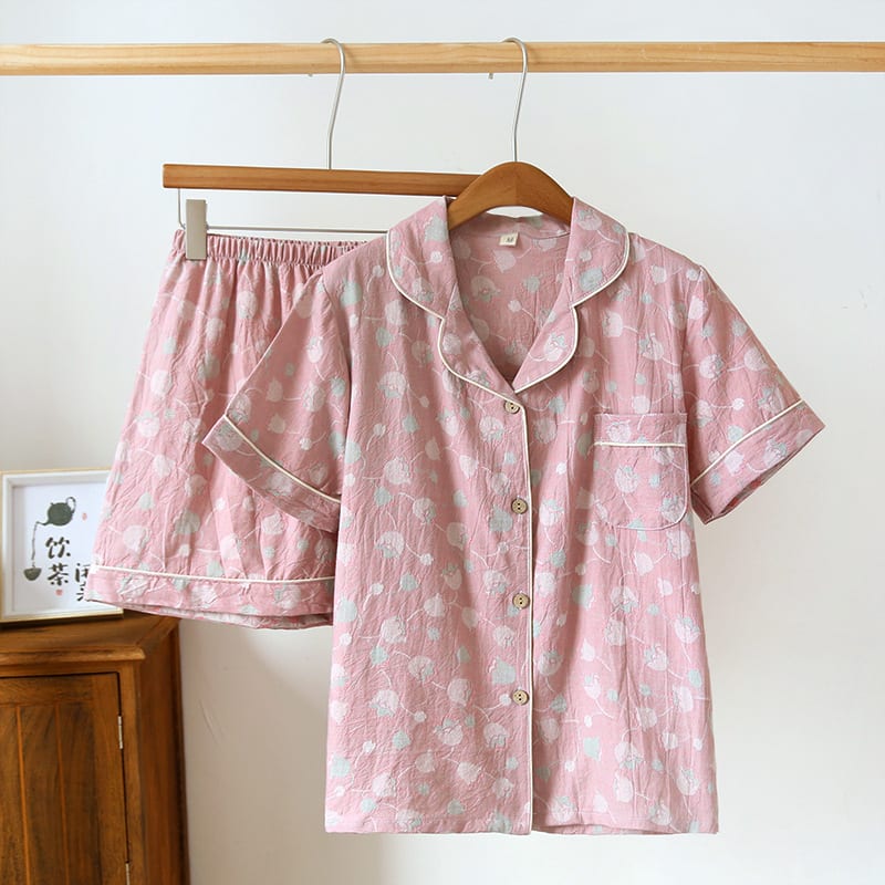 Summer New Retro Yarn-dyed Jacquard Short-sleeved Shorts Women's Lapel Suit Homewear view 19