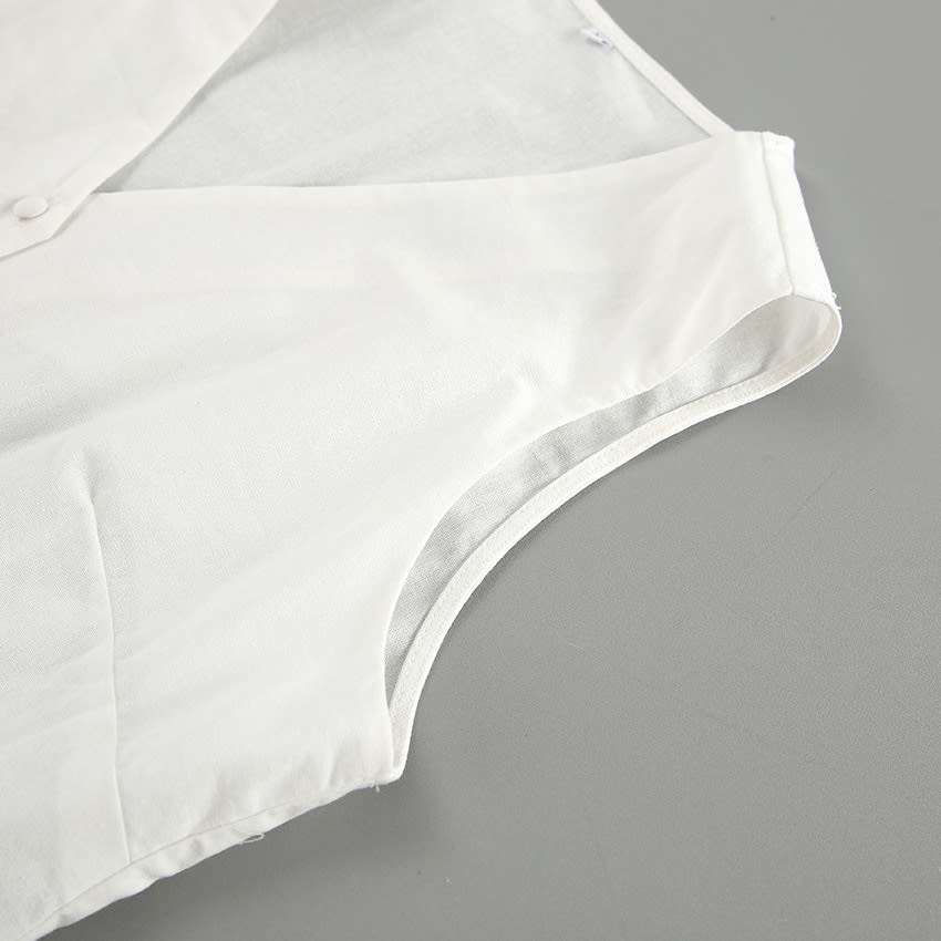 White Cotton Linen Sleeveless V-neck Vest Pants Suit