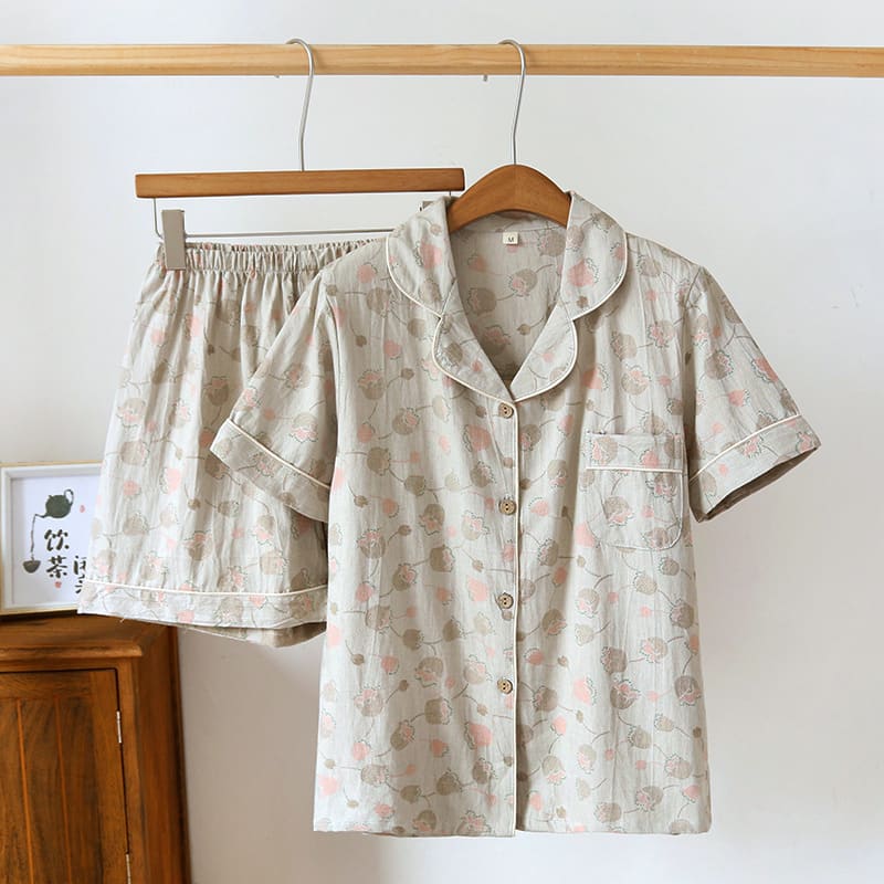 Summer New Retro Yarn-dyed Jacquard Short-sleeved Shorts Women's Lapel Suit Homewear view 13