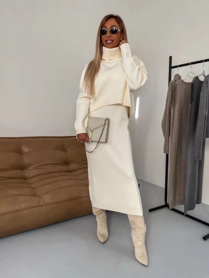2pcs Sweater Suit Winter Fashion Turtleneck Pullover And Sleeveless Long Dress Womens Clothing view 10