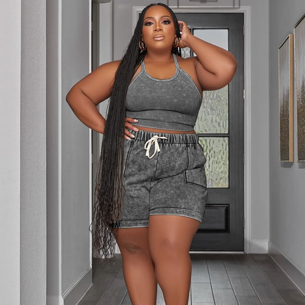 Plus Size Suit Printing Casual Vest Shorts Set view 33
