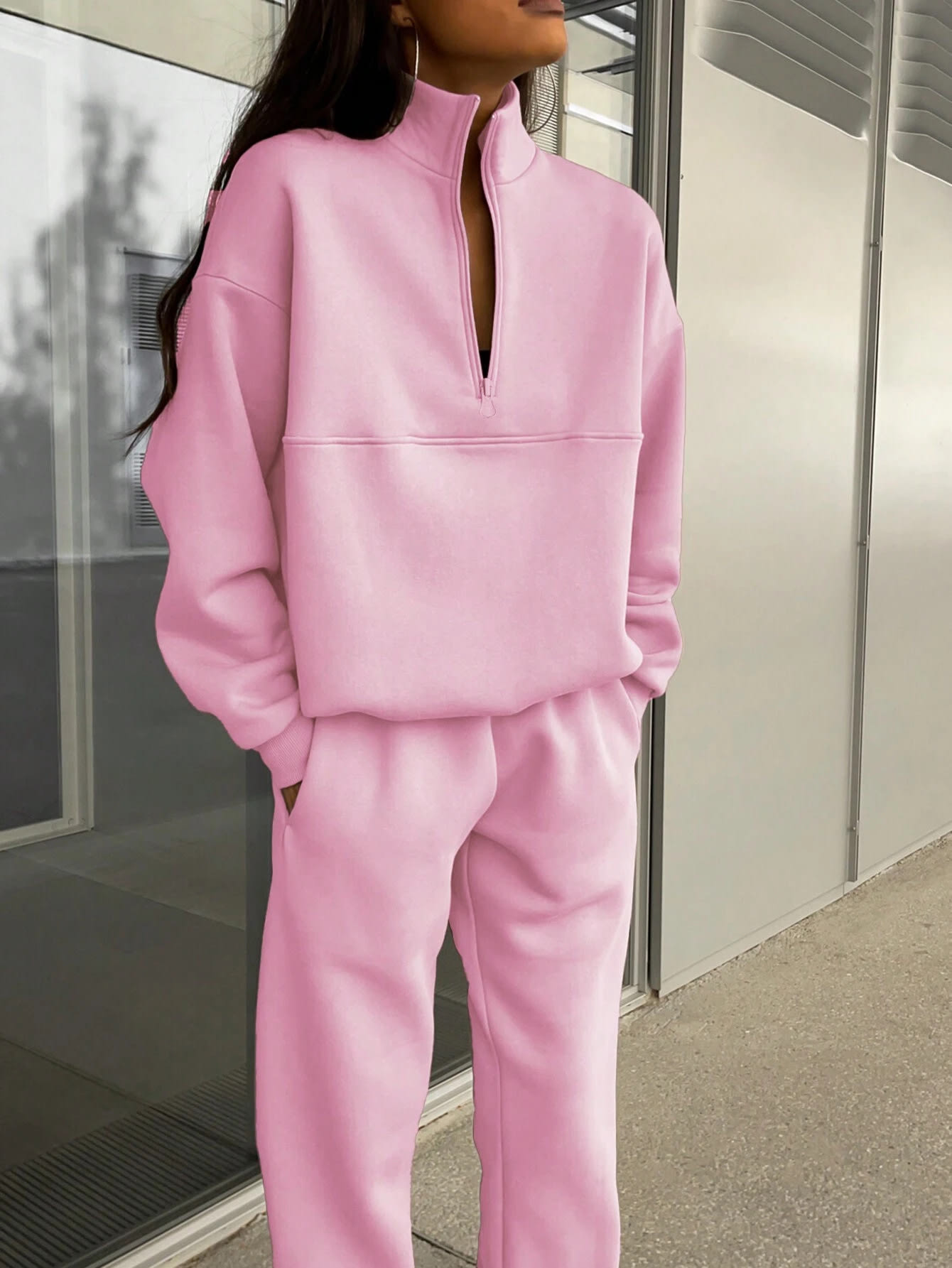 Long-sleeved Sports Sweatshirt Suit Fashion Stand-up Collar Zip-up Top And Elastic Band Trousers With Pocket Srping Fall Clothing For Women view 5