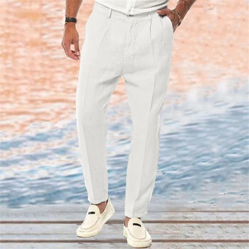 Linen Pants Straight Pure Color Comfort Outdoor Leisure view 5