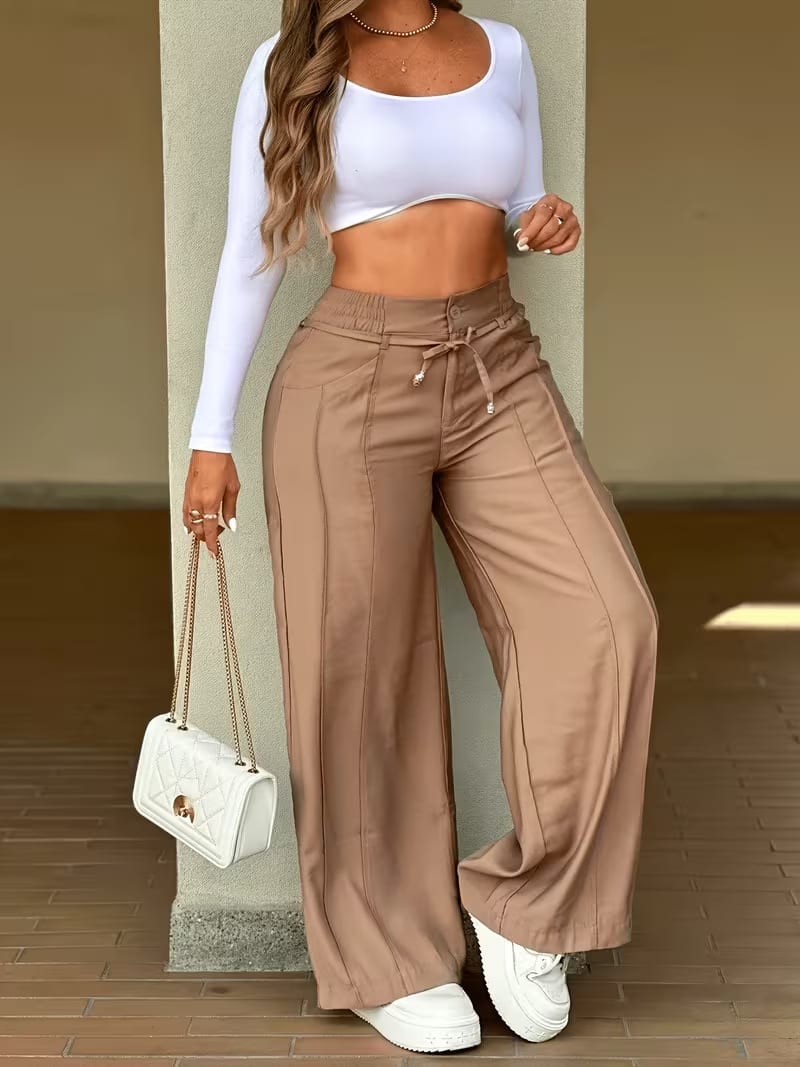 Lace-up Trousers Loose-fit Drawstring Wide-leg Pants With Multiple Pockets view 14