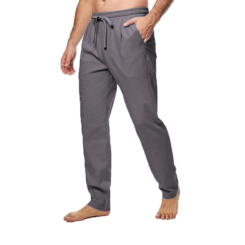Men's Cotton And Linen Trousers Loose Drawstring Waist Straight Summer Breathable view 4