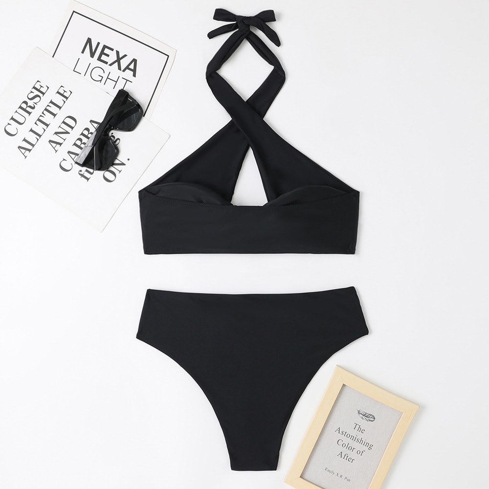 Women's Fashion Split High Waist Briefs Cross-halterneck Swimsuit view 5