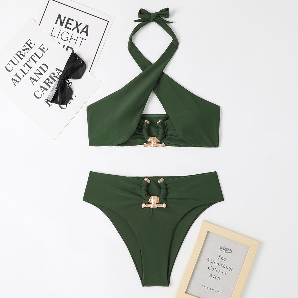 Women's Fashion Split High Waist Briefs Cross-halterneck Swimsuit view 18
