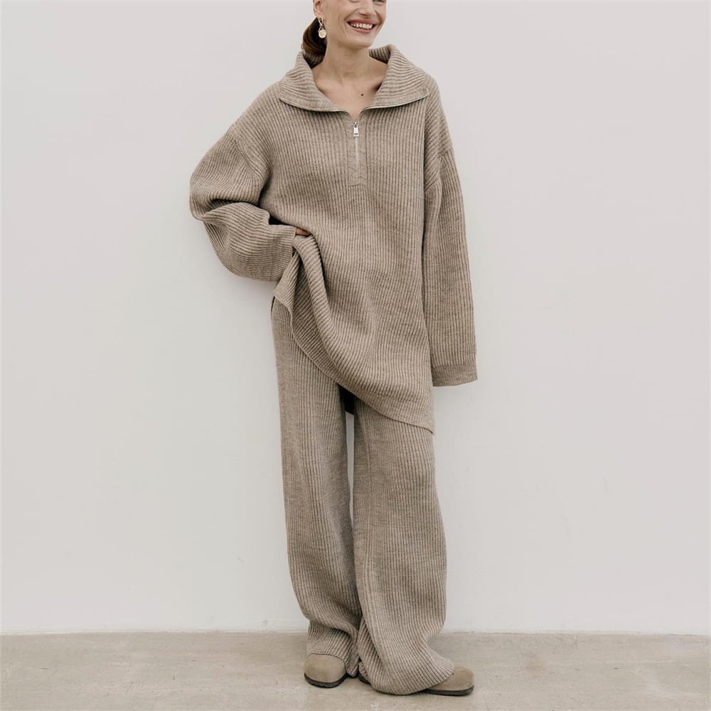 Autumn And Winter Half Zipper Sweaters Straight-leg Trousers Two-piece Set view 6