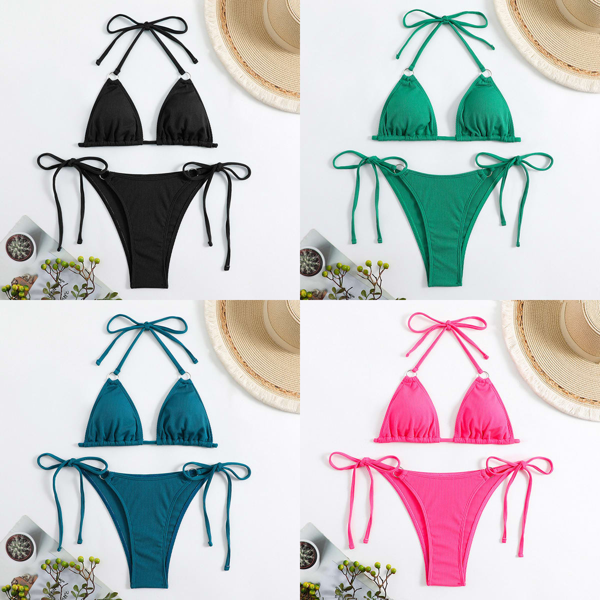 Women's Plain Neck Tied Bikini Set view 3