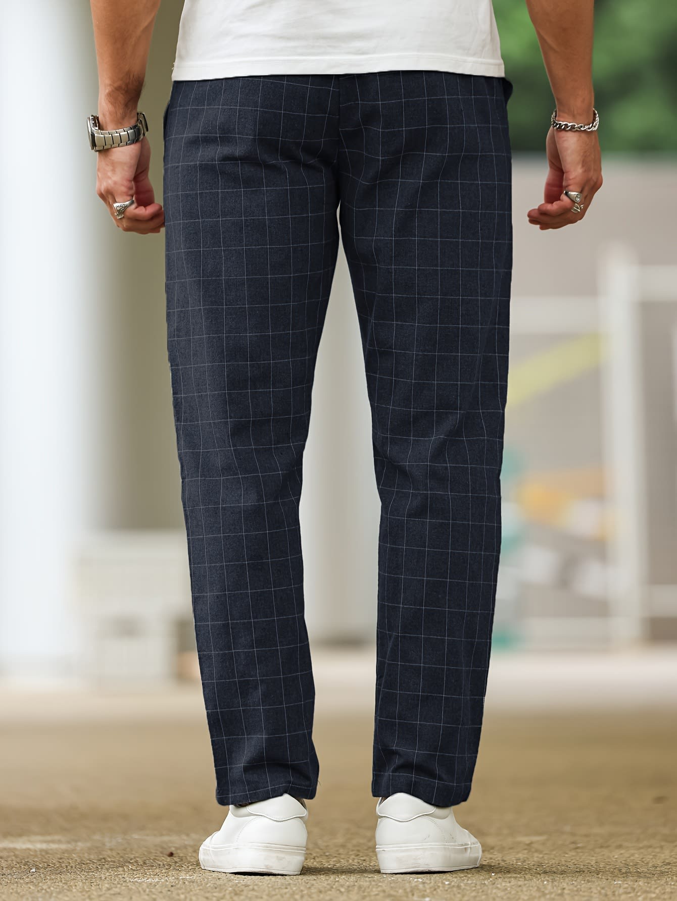 Men's Comfortable Soft Polyester Stripe Plaid Pants view 4