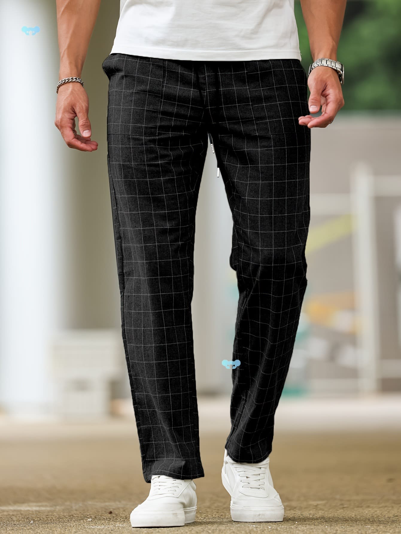 Men's Comfortable Soft Polyester Stripe Plaid Pants view 3