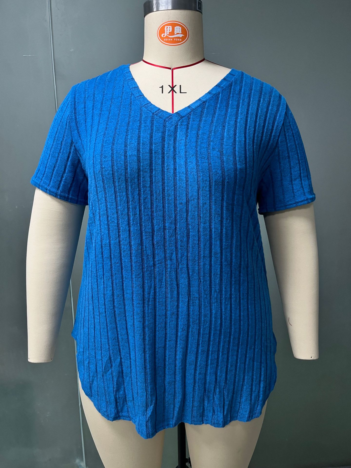 Solid Color Plus Size Women's Clothes Top V-neck Sunken Stripe Short Sleeve T-shirt view 13
