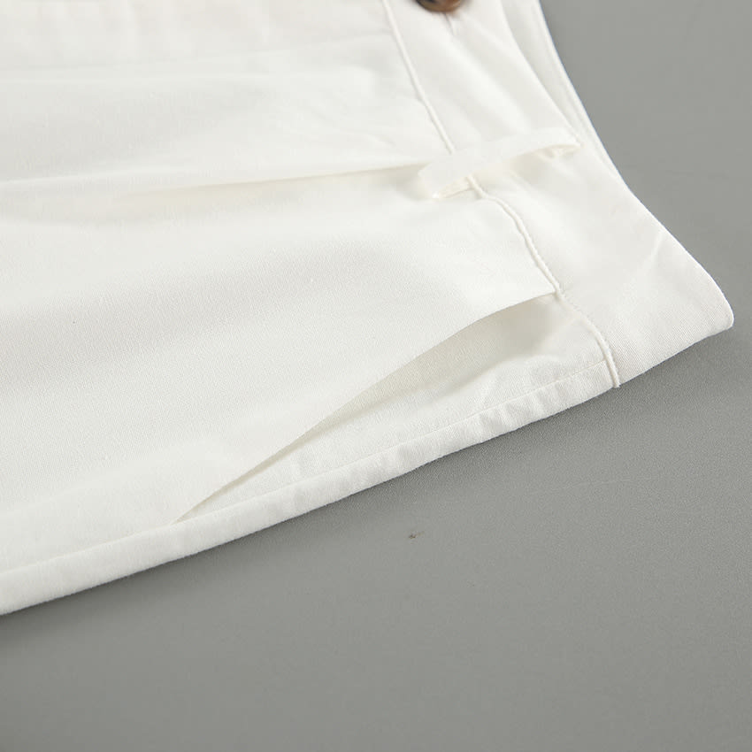 White Cotton Linen Sleeveless V-neck Vest Pants Suit view 7