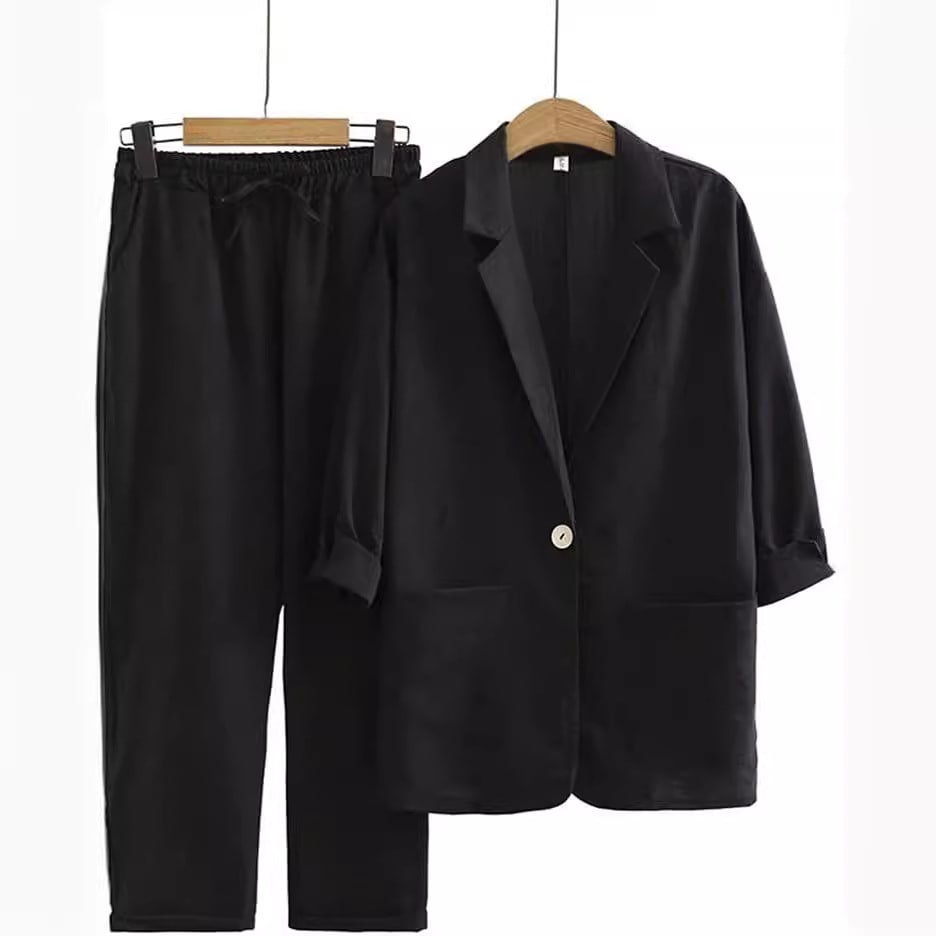 Women's Cotton Linen Coat Pants Fall Loose Fashion Suit view 11