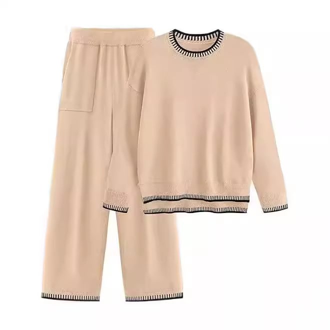 Sweater Knit Casual Long Sleeve Pullover Wide Leg Pants Suit view 8