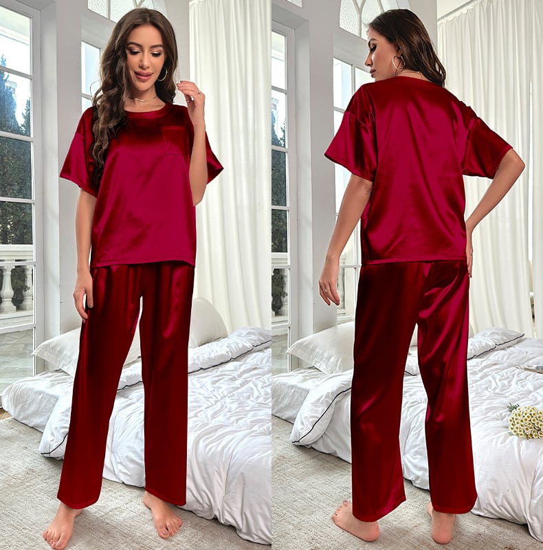 Loose Casual Ice Silk Short Sleeve Trousers Pajamas Suit view 8