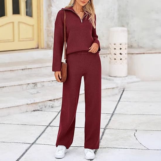 European And American Autumn And Winter Knitting Two-piece Set Casual And Comfortable Half-open Zipper And Lapel Sweater view 4
