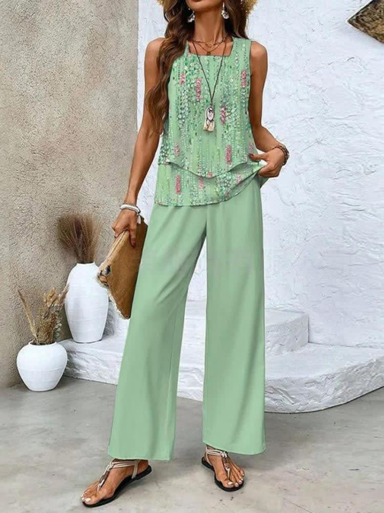Women's Sleeveless Double Layer Vest Pants Suit view 7