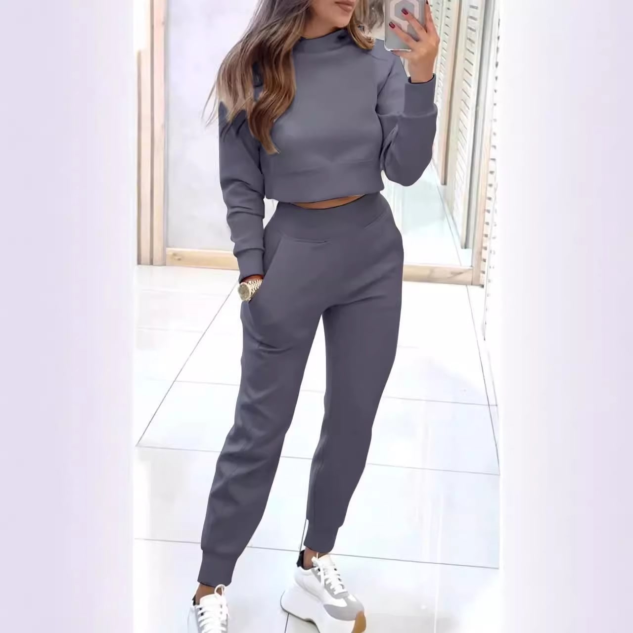 Autumn And Winter Ladies High Collar Slim Fit Long Sleeves Casual Suit view 11