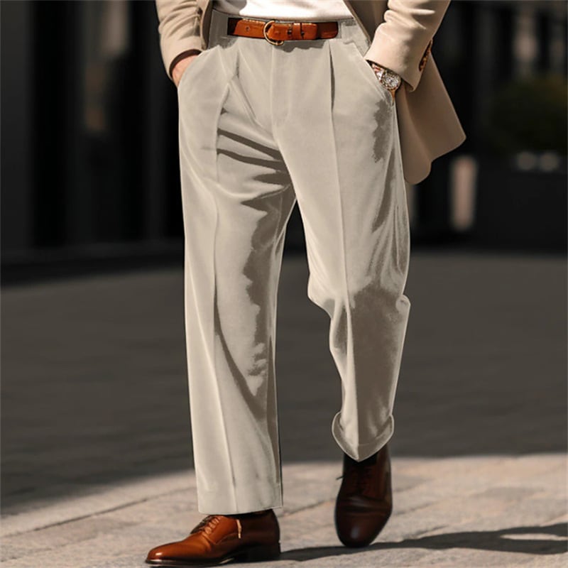 Men's Formal Velvet Front Pocket Straight Trousers view 7
