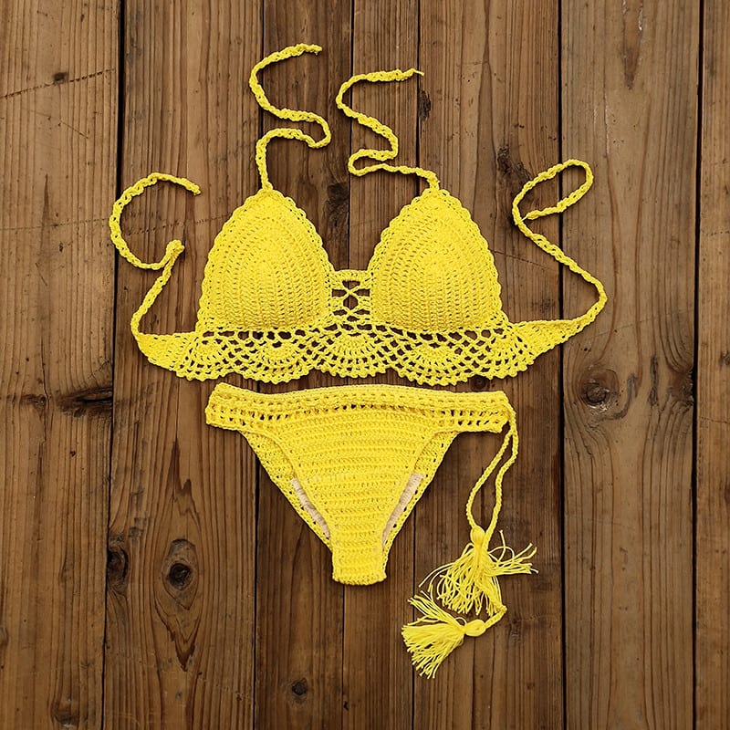 Women's Fashion Solid Color Handmade Crochet Bikini Suit view 7