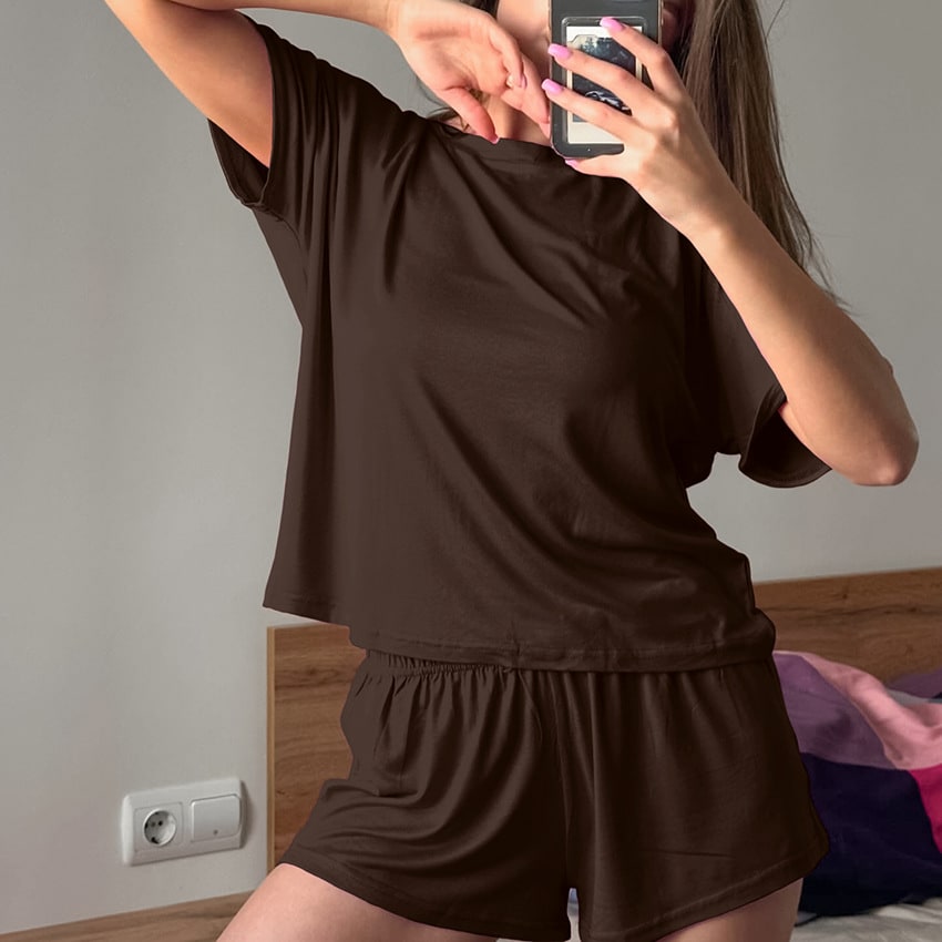 Knitted And Emerized Pajamas Short-sleeved Shorts Two-piece Set view 3