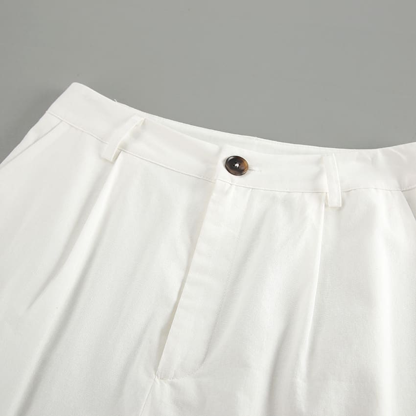 White Cotton Linen Sleeveless V-neck Vest Pants Suit view 24