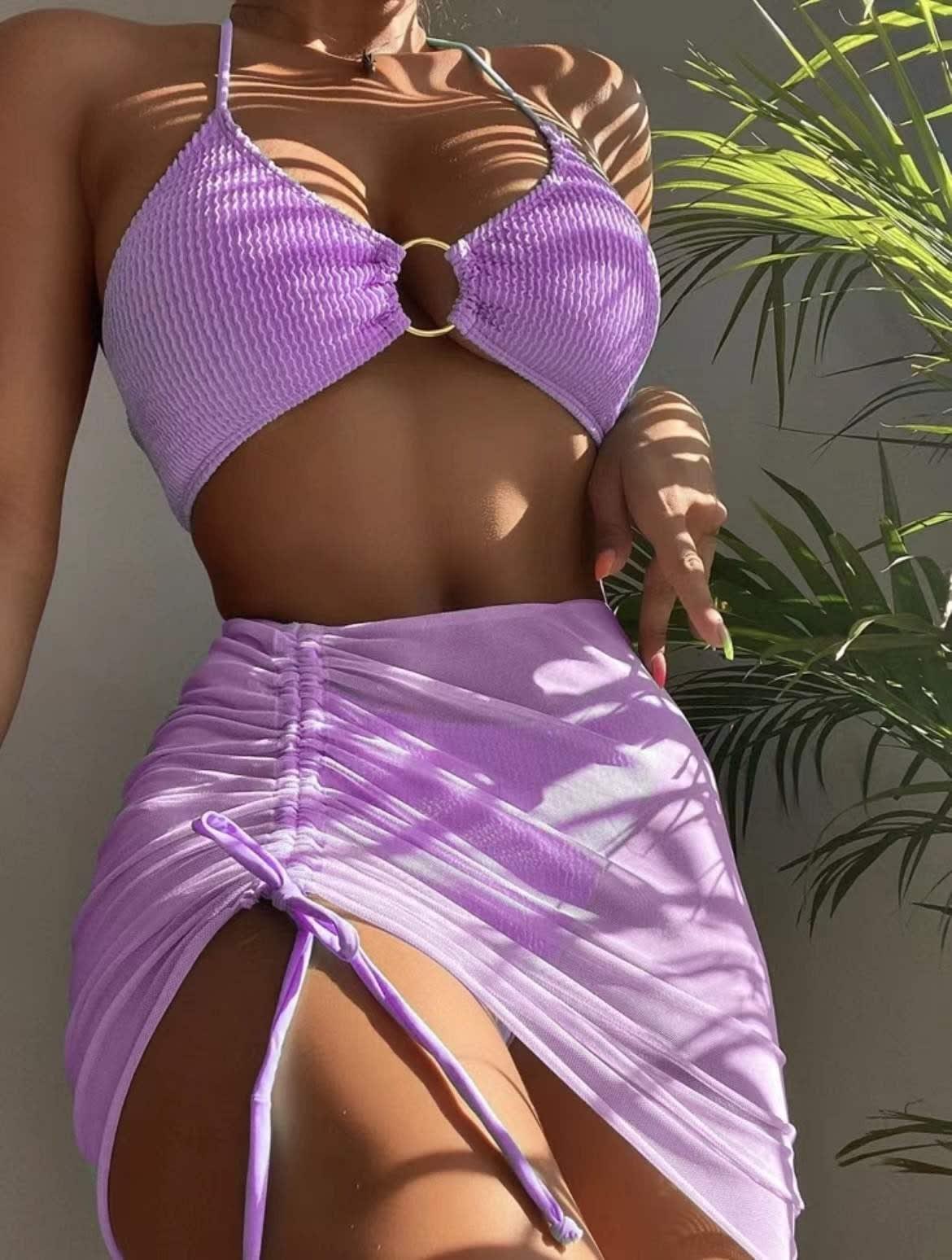 3pcs Halter Bikini Summer Fashion Personalized Three-point Beach Swimsuit For Women view 12
