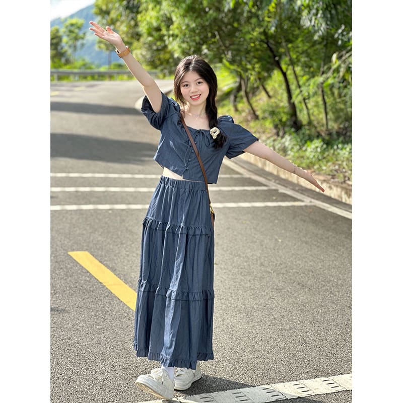 Salt Young Lace-up Top And Skirt Two-piece Set Wear Suit view 2