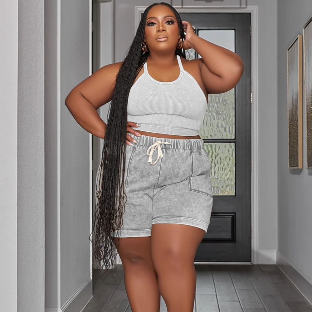 Plus Size Suit Printing Casual Vest Shorts Set view 6