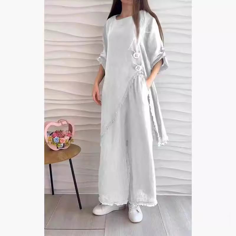 Loose And Irregular Half Sleeve Mid-length Top Loose-fitting Wide-leg Trousers view 6