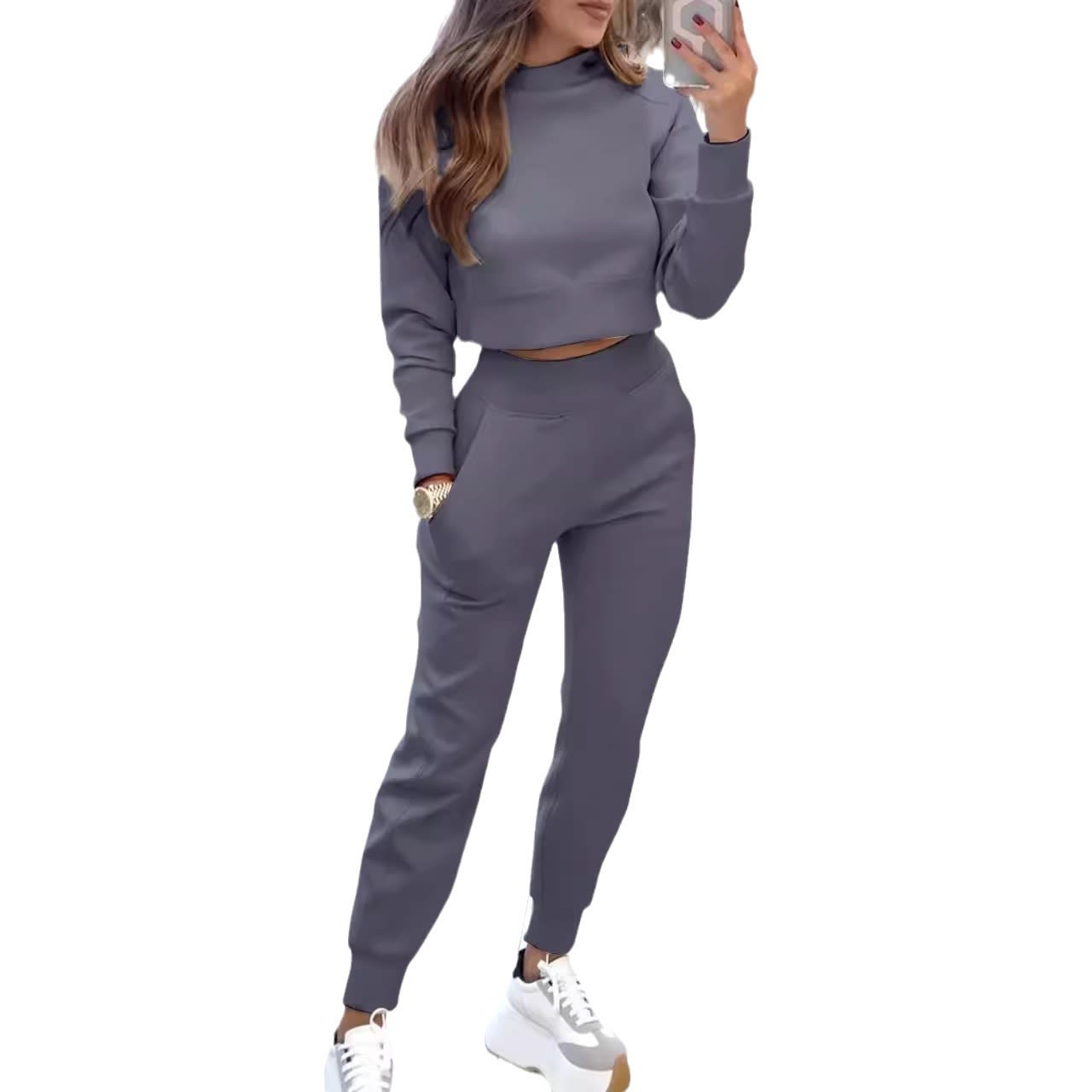 Autumn And Winter Ladies High Collar Slim Fit Long Sleeves Casual Suit view 13