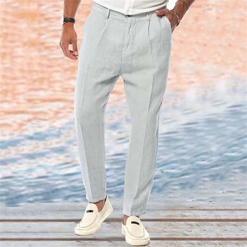 Linen Pants Straight Pure Color Comfort Outdoor Leisure view 6